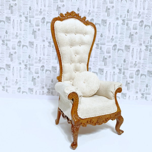 JBM Dollhouse Miniature Wooden Walnut  Baroque Throne Chair 1:12 Scale