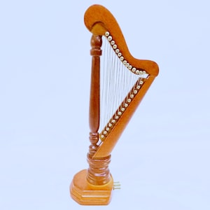Dollhouse Miniature Wooden Walnut Harp 1:12 Scale