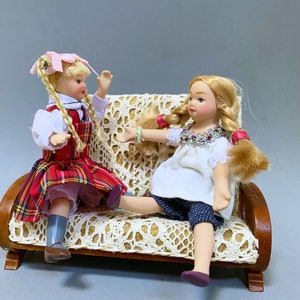 Dollhouse Miniature  Dressed Porcelain Doll in Red Plaid Dress (ONLY) 1:12 Scale
