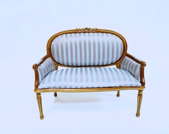 Dollhouse Miniature Louis XVI Wooden Walnut Couch 1:12 Scale