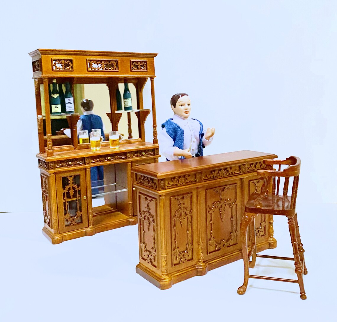 Dollhouse Miniature Handmade Wooden Walnut Low Bar Counter Etsy