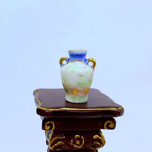 Dollhouse Miniature Bone China  hand-painted -Blue & White Flowers  Vase