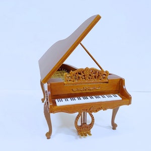 Dollhouse Miniature Wooden Walnut Hand Crafted Piano  1:12 Scale