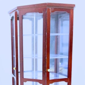Dollhouse Miniature Wooden Mahogany  / Glass Curio / Display Cabinet 1:12