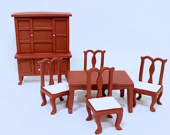 Dollhouse Miniature Mahogany Dining Room Set  1/2" Scale (Half Inch Scale)