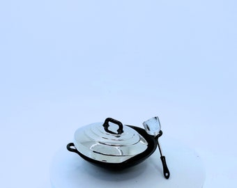 Dollhouse Miniature Chinese Cooking Wok With Cover Spatula 1:12 Scale