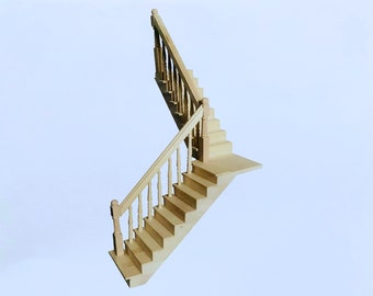 Dollhouse miniature Angled wooden Staircase and Landing Kit 1:12 Scale