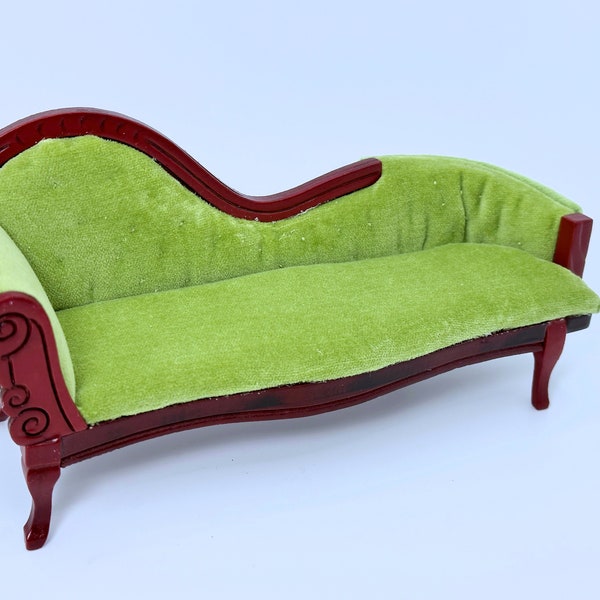 Dollhouse Miniature Wooden Upholstered Chaise 1:12 Scale