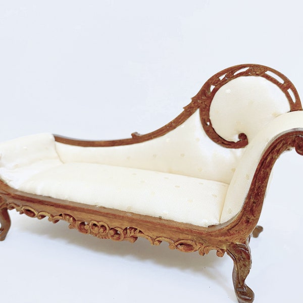 Dollhouse Miniature  Louis XV Wooden Walnut Chaise 1:12 Scale