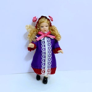 Dollhouse Miniature Dressed Victorian Porcelain Girl Doll With Blonde Curls 1:12 Scale