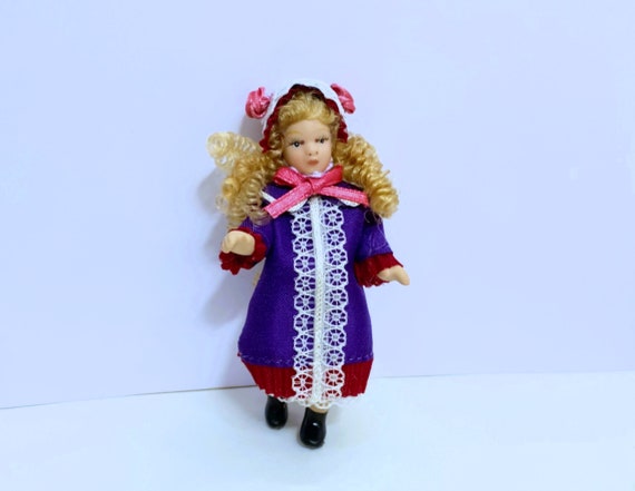 Dollhouse Miniature Dressed Victorian Porcelain Girl Doll With