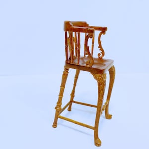 Dollhouse Miniature Wooden Walnut  Bar High Chair 1:12 Scale