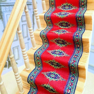 Dollhouse Miniature Red Multi -Color Stair Carpet Runner
