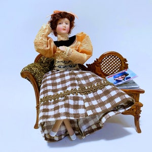 Dollhouse Miniature Poseable  Porcelain Dressed Girl Doll 1:12 Scale