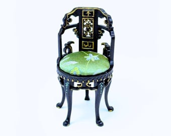 Dollhouse Miniature Black Lacquered Five Legged  Asian / Chinese Chair