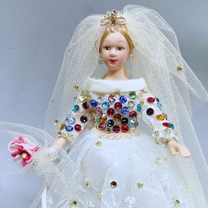 Dollhouse Miniature  Modern Porcelain Dressed Bride Doll
