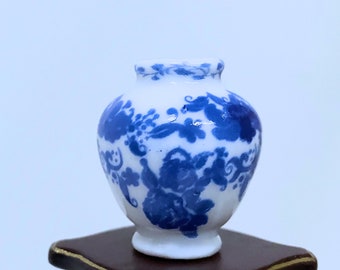 ドールハウス ミニチュア 手描き 磁器 ブルー&ホワイト バルーン花瓶