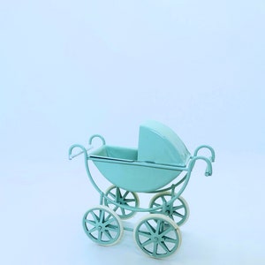 Dollhouse Miniature Light Blue Metal Pram / Stroller 1:12 Scale