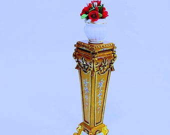 Dollhouse Miniature Wooden Walnut Hand-Painted Pedestal Footed Flower Stand ( ONLY) 1 :12 Scale