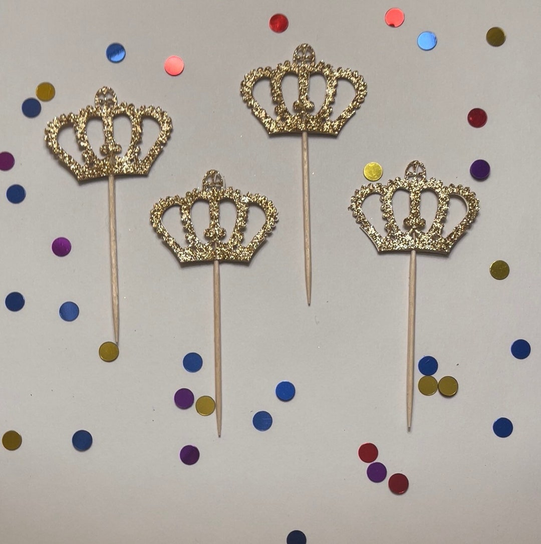 Glitter Gold Crown Cupcake Toppers. Double Sided Weddings, Bridal