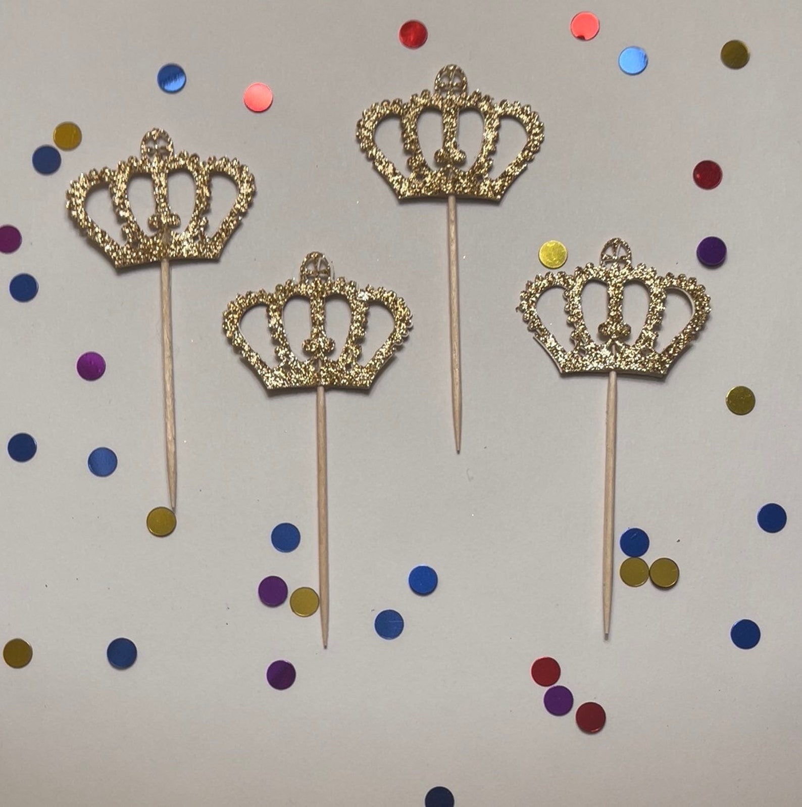 Glitter Gold Crown Cupcake Toppers. Double Sided Weddings Etsy