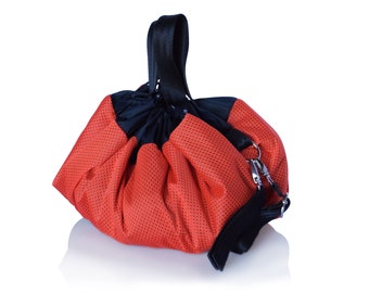 Borsa a secchiello, tessuto a rete arancione, idea regalo