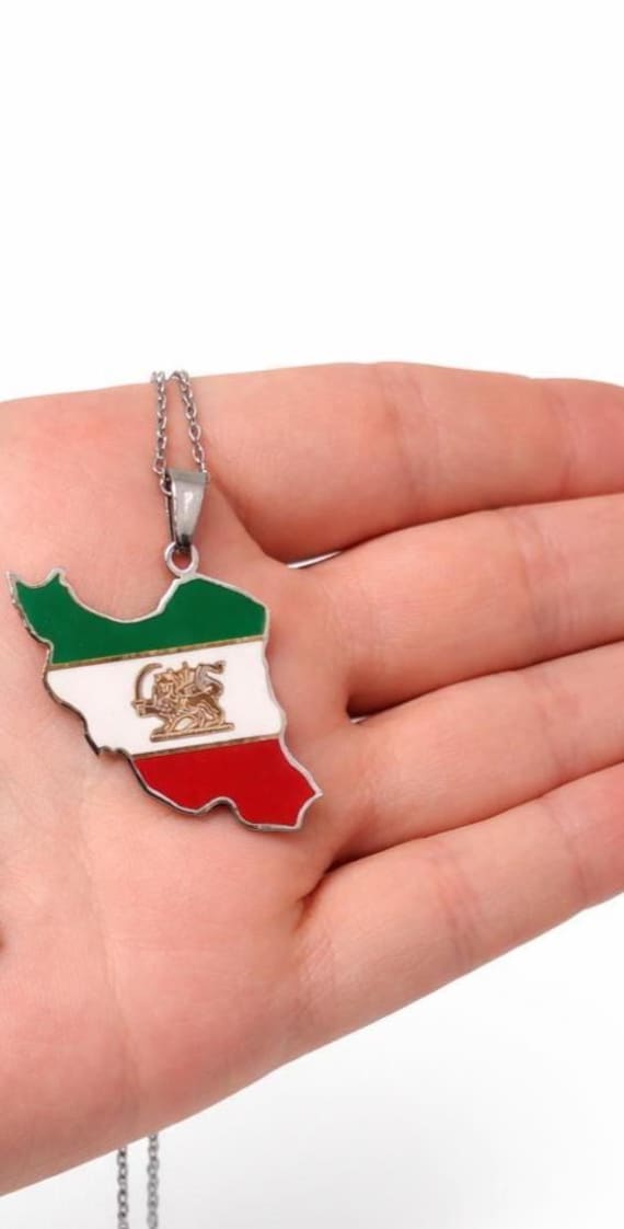 Iran Map Necklace Silver Stainless Steel Iranian Flag Pendant Unisex Jewellery Freedom Jewellery Unisex Jewellery Gift - Assembled in UK