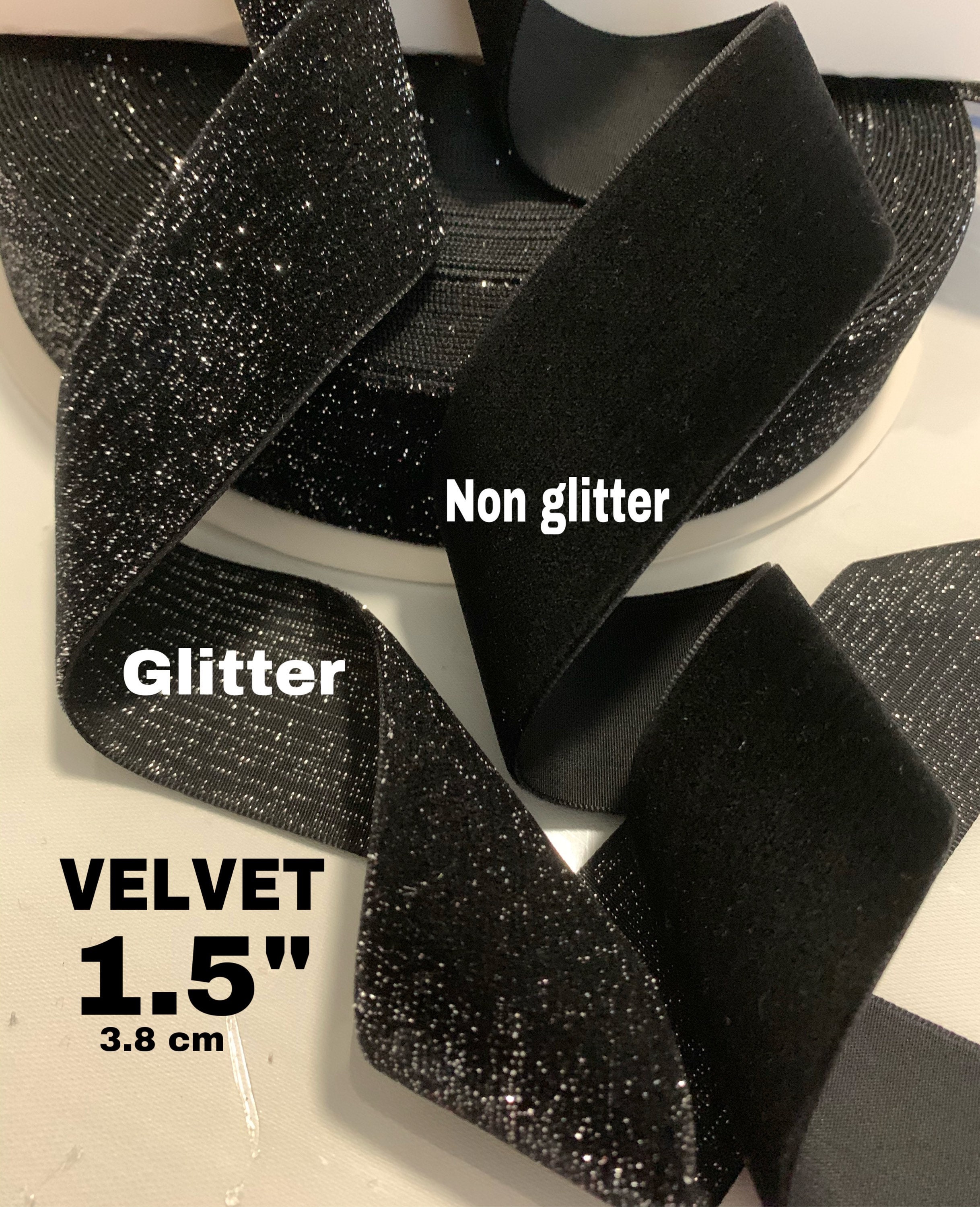 CRAFT SUPPLY 1.5” VELVET Black Ribbon. Black Glitter Velvet