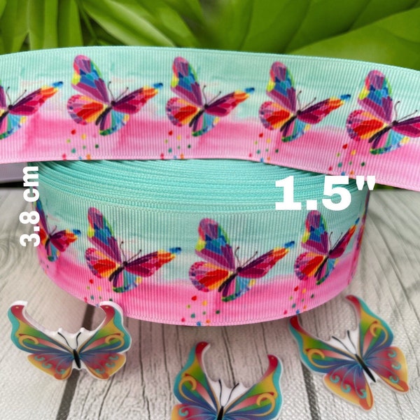 CRAFT SUPPLY 1.5"Butterfly grosgrain ribbon. butterfly ribbon. Butterfly printed ribbon. Hair bows ribbon.