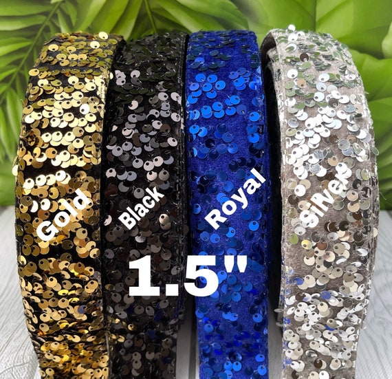 CRAFT SUPPLY. 1.5” sequin ribbon. Christmas sequin ribbon. Silver sequin  ribbon. Gold sequin ribbon. Black sequin ribbon. Royal sequin.