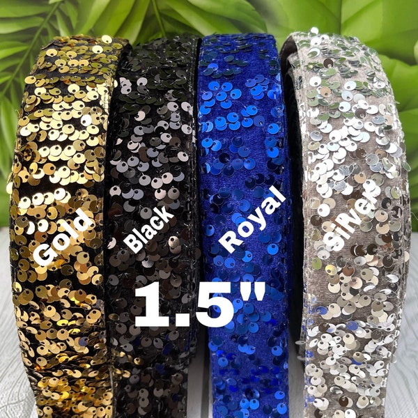 CRAFT SUPPLY. 1.5” sequin ribbon. Christmas sequin ribbon. Silver sequin ribbon. Gold  sequin ribbon. Black sequin ribbon. Royal sequin.