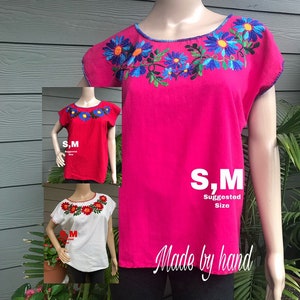 HANDMADE Embroidered mexican blouse. 5 de mayo party blouse. Fiesta mexican embroidered blouse.