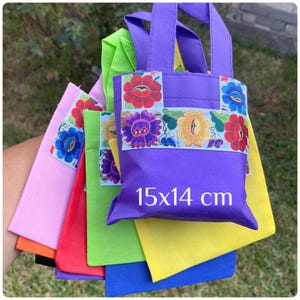 12 pieces mini tote  party favors . Mexican Mini tote favor bags. Mexican candy bags. Mexico favors bags. Dulceros mexicanos. HANDMADE.