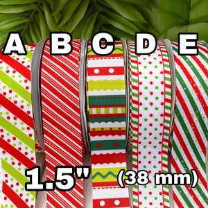 CRAFT SUPPLY . Christmas grosgrain ribbon. Christmas Hair bow  ribbon. Green red ribbon. Christmas ribbon. Christmas polka dots ribbon.candy