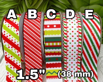 CRAFT SUPPLY . Christmas grosgrain ribbon. Christmas Hair bow  ribbon. Green red ribbon. Christmas ribbon. Christmas polka dots ribbon.candy