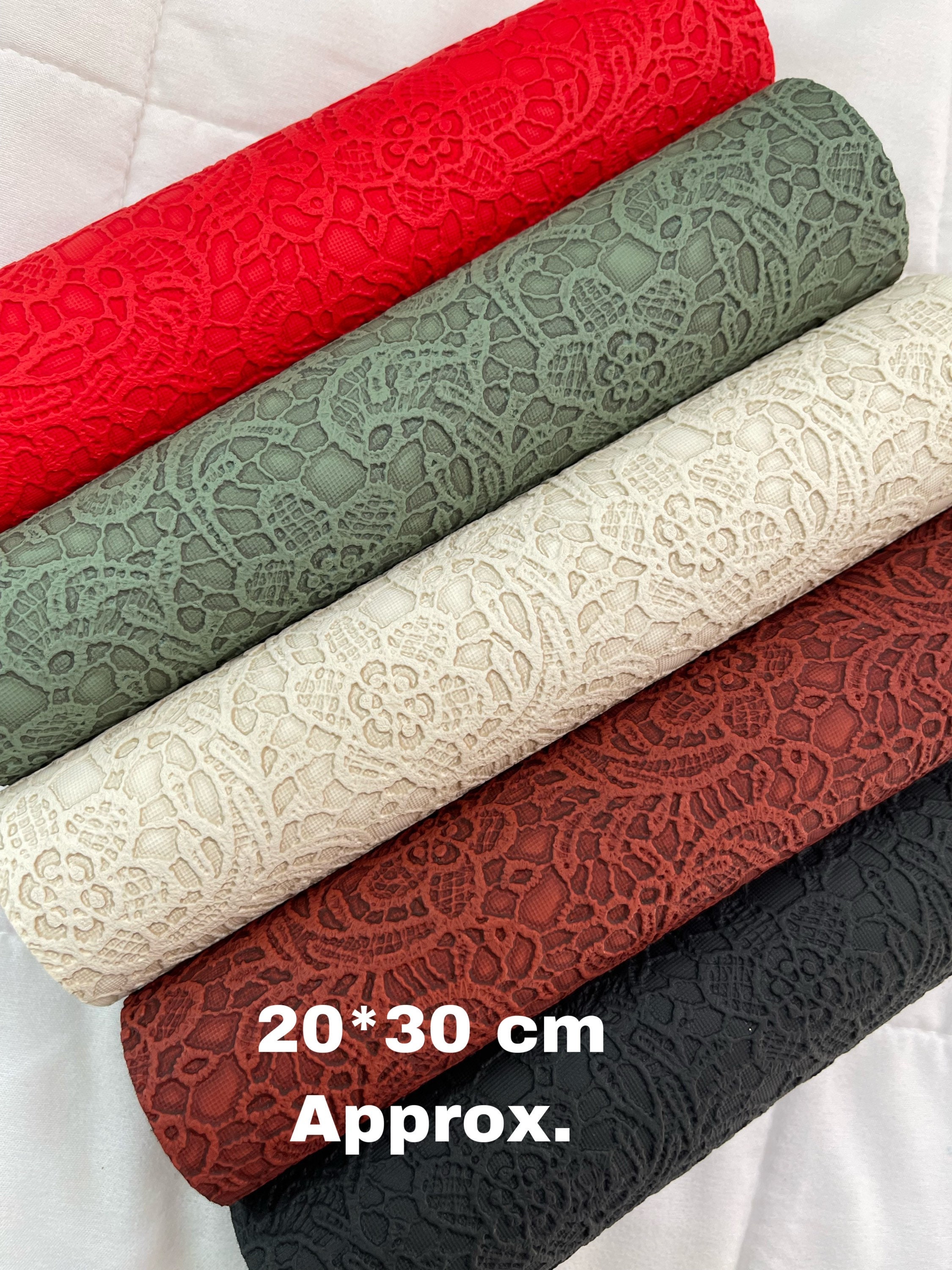 CRAFT SUPPLY Red Lace embossed faux leather vinyl fabric sheet textured.  Red faux leather sheet. Red faux leather sheet.