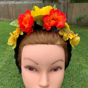 HANDMADE.Girls Yellow orange flowers crown . Yellow orange flowers headband. Day of dead flowers crown . catrina crown.