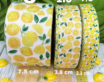 Double side lemon grosgrain ribbon. Lemon ribbon. Fruit ribbons. Fruits ribbons. CRAFT SUPPLY.