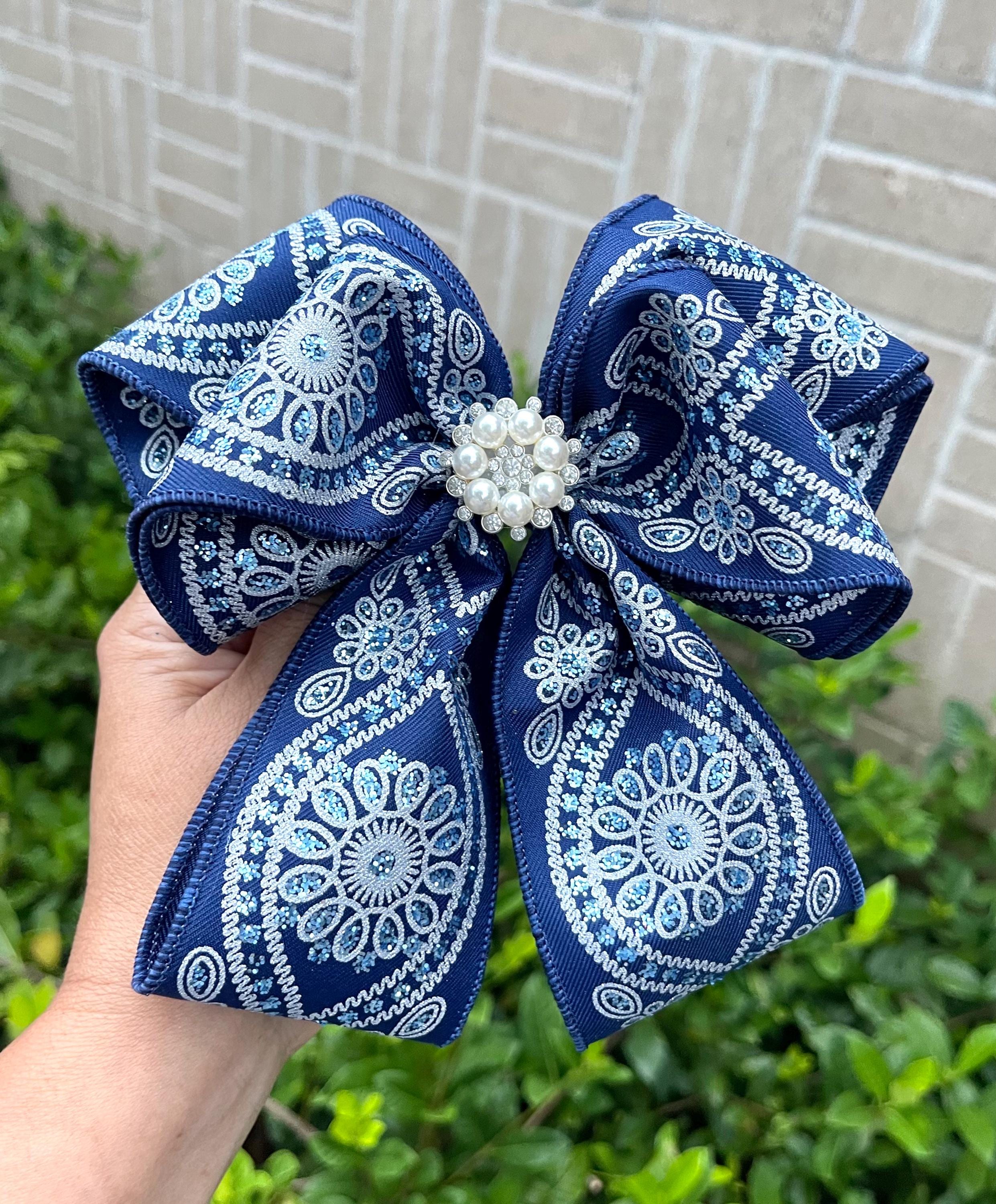 Navy Blue and Silver Hair Bow. Navy Blue, White and Silver  display picture 2