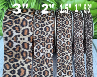 CRAFT SUPPLY. Leopard  printed grosgrain ribbon. Leopard ribbon. Cheetah ribbon. Animal ribbon. Safari ribbon. Black brown leopard ribbon.