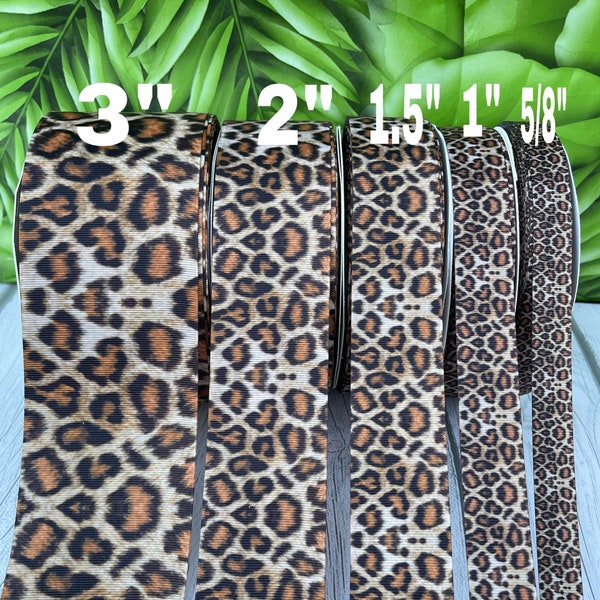 CRAFT SUPPLY. Leopard  printed grosgrain ribbon. Leopard ribbon. Cheetah ribbon. Animal ribbon. Safari ribbon. Black brown leopard ribbon.