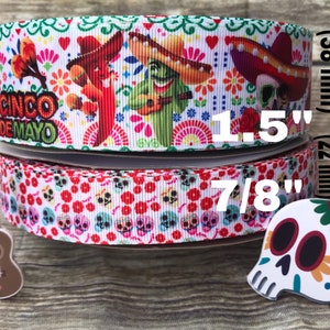 CRAFT SUPPLY. Cinco de mayo grosgrain ribbon.1.5&quot;, 7/8&quot;. Fiesta mexican Grosgrain ribbon. .fiesta mexican ribbons. Mexico grosgrain ribbon.