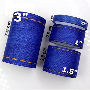 CRAFT SUPPLY. Denim printed grosgrain ribbon. Denim ribbon, jeans  grosgrain ribbon. Jeans  ribbon. Hair bow denim ribbon.