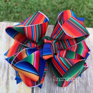 HANDMADE.  Zarape  hair bow. serape hair bow. Sarape hairbow. Ethnic stripes hair bow. Mexican blanket hair bow. Moño mexicano.