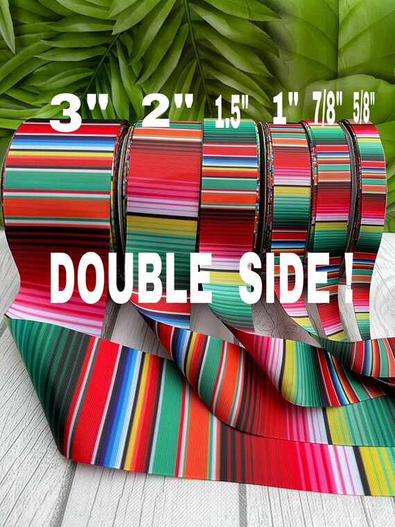 CRAFT SUPPLY. Double Side Green Ethnic Serape Ribbon. 5 De Mayo Ribbon  .fiesta Mexican Grosgrain Ribbon. 