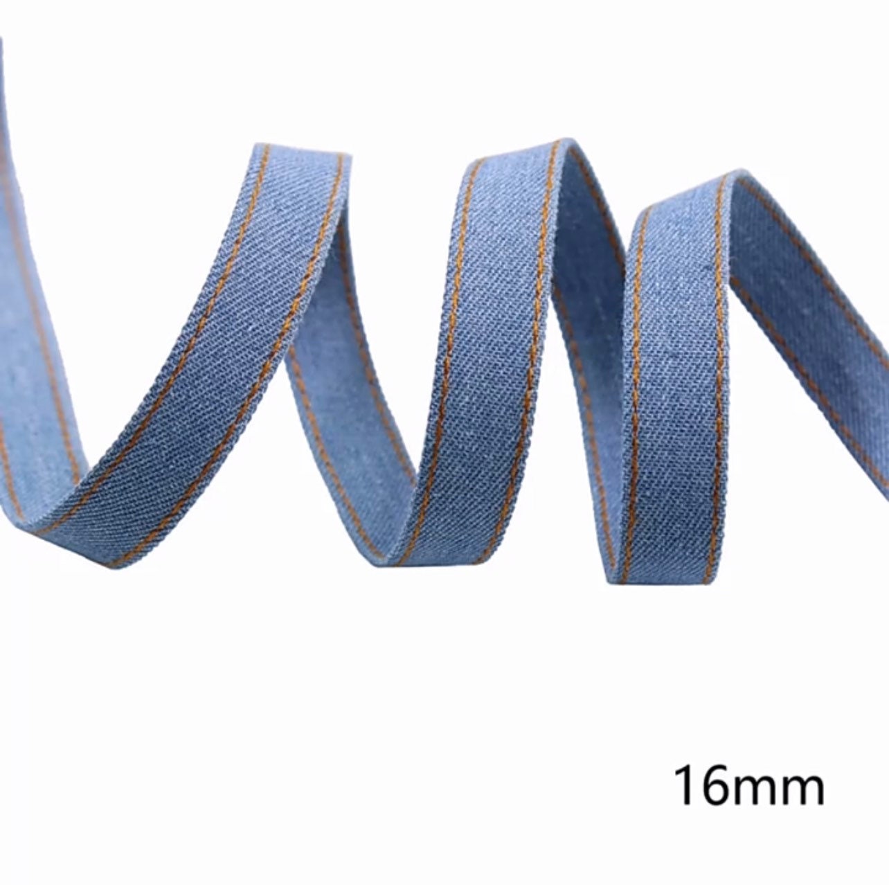 Denim Band 1 Cm X 10 M – Jeans-Stoffstreifen, Königsblau, Mit Gelber Naht, Für DIY, Haarspangen & Nähen