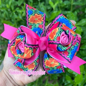 HANDMADE. Ethnic Hair bow. Ethnic floral hair bow , Floral hair bow .