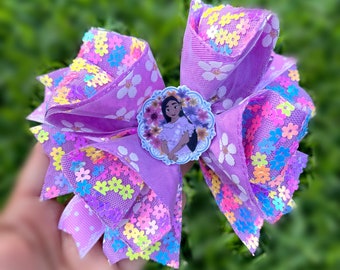 HANDMADE Purple flowers hair bow. Lavanda with flowers hair bow .