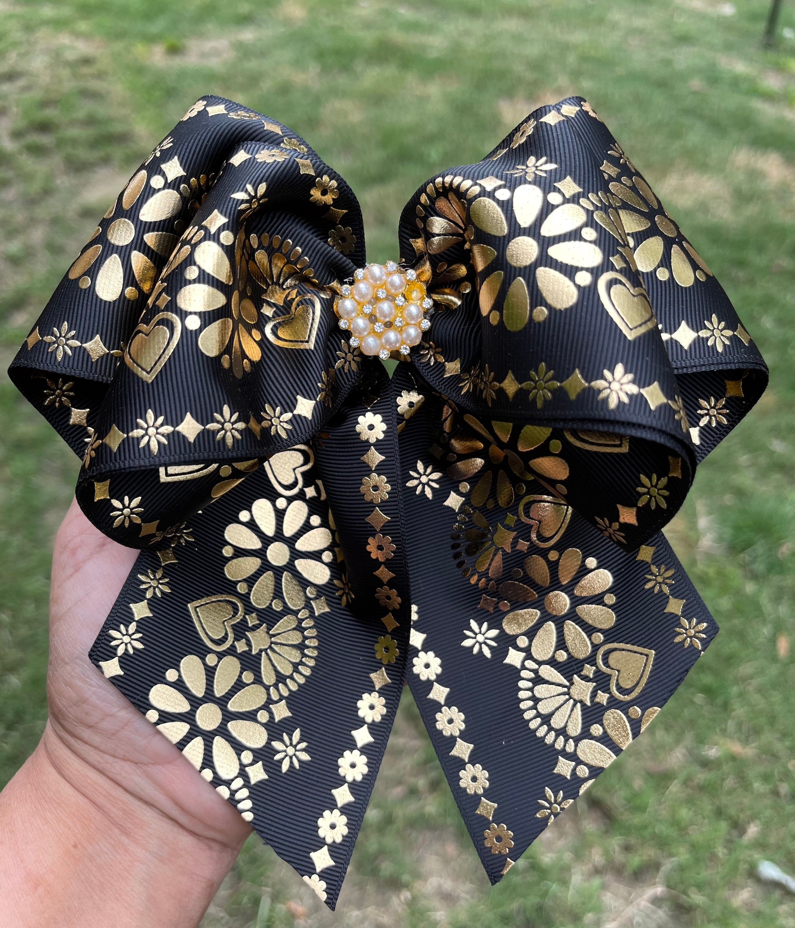 HANDMADE. Black and Gold Hair Bow. Black Mariachi Hair Bow  display picture 1