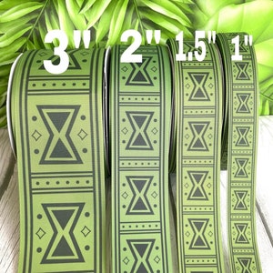 CRAFT SUPPLY . Green ethnic grosgrain ribbon . Hair bow grosgrain ribbon. Green Ethnic ribbon .